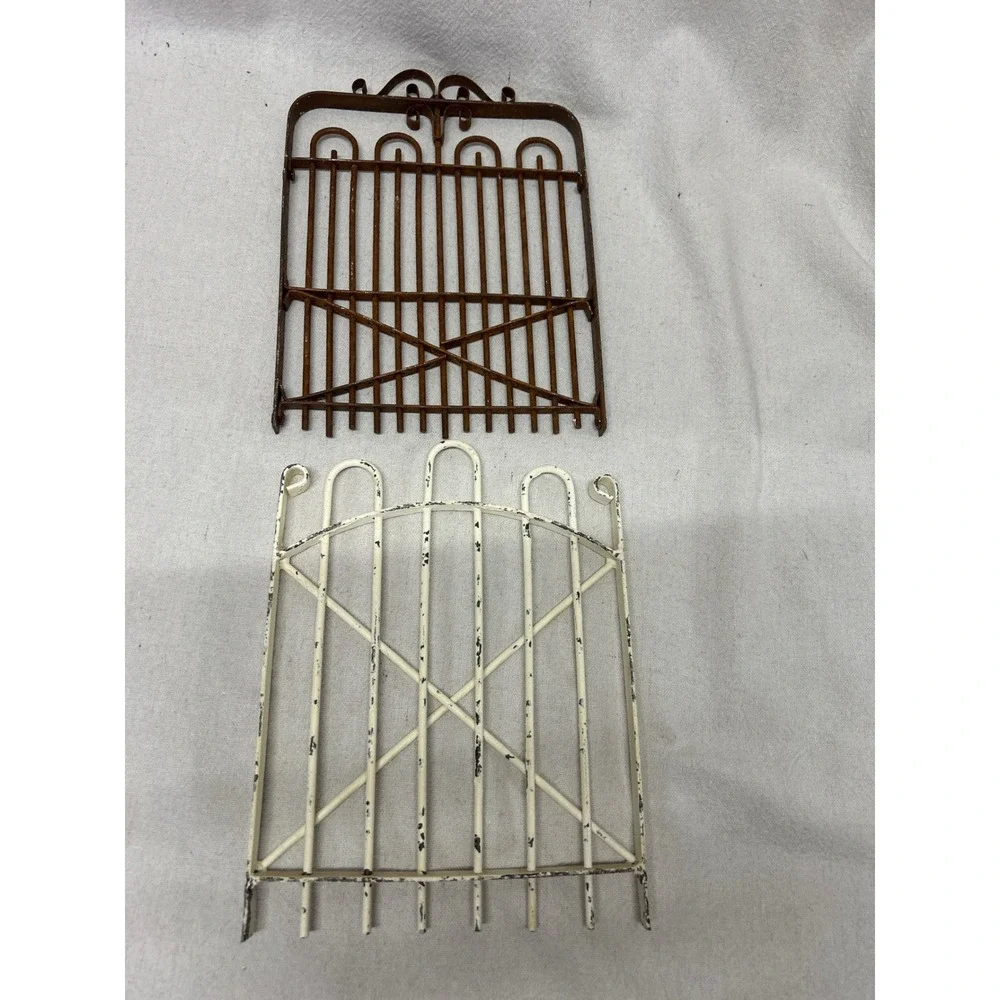 Rustic Wrought Iron Wall Decor Miniature Gates Set of 2 Brown White 7x10